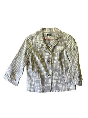 Women's J. Crew Jacket Sz 4 Gray & White Linen Cotton Ruffled JACKET
